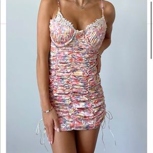 Mini floral satin and lace corset dress